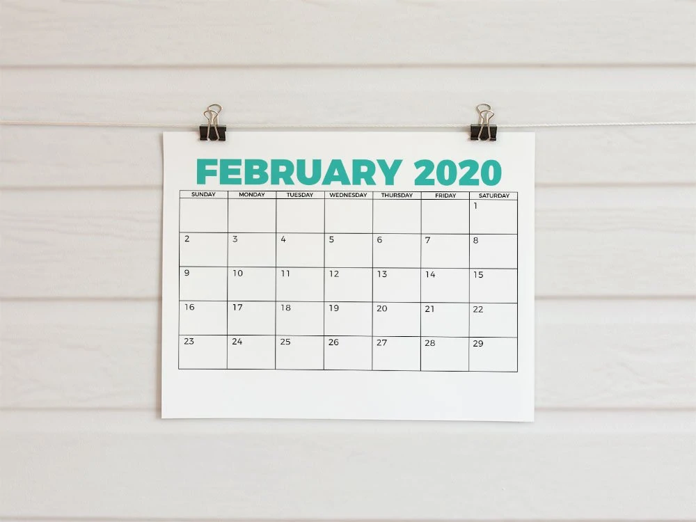 feb 2020 calendar printable