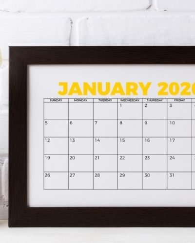 January 2020 calendar printable in frame