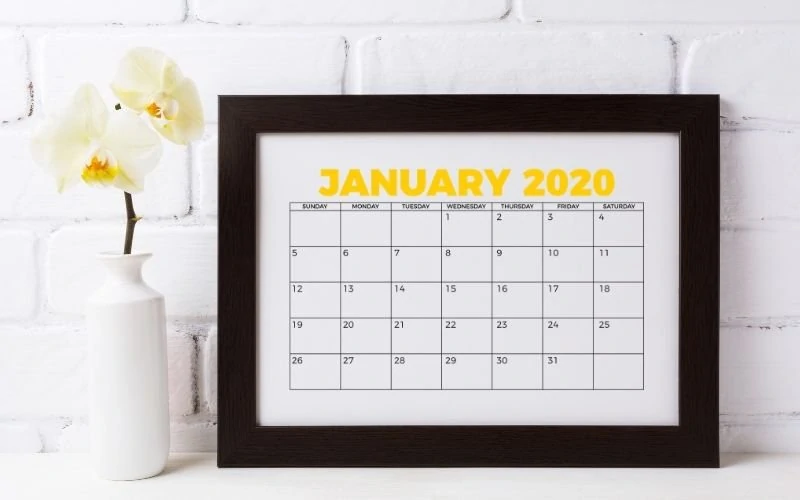 January 2020 calendar printable in frame
