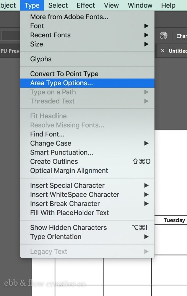 area type options