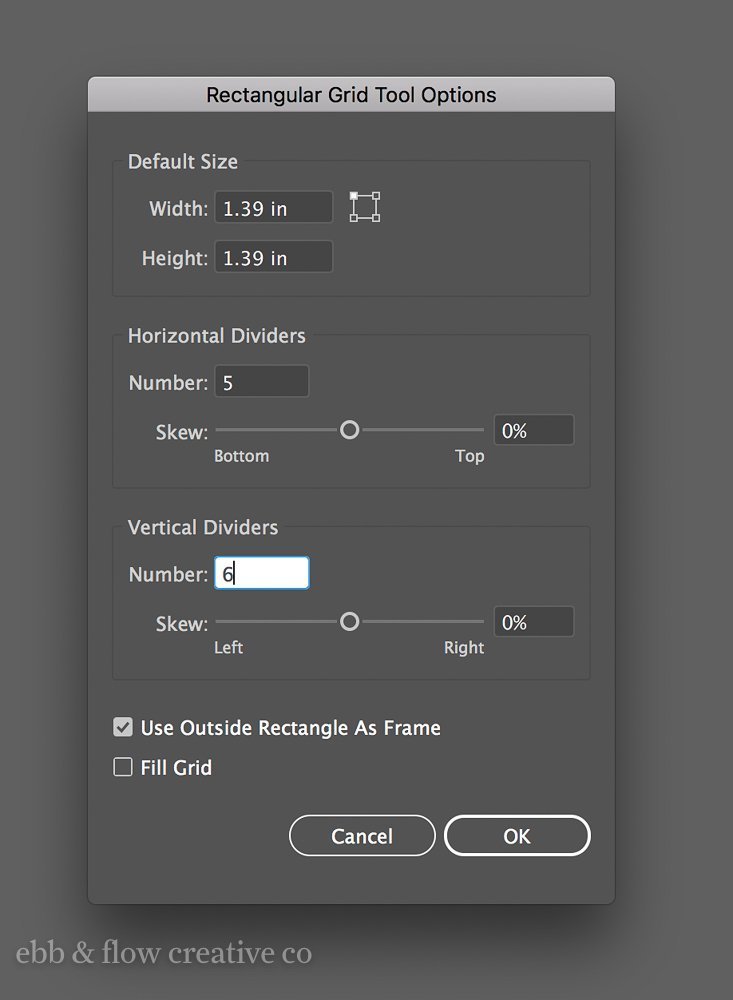 rectangular grid tool options box