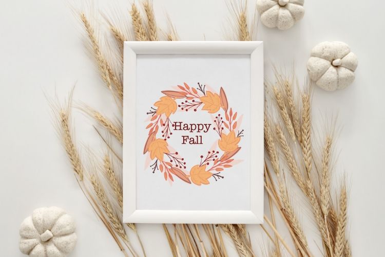 happy fall printable leaf wreath art