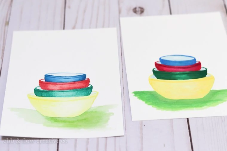 paintings of vintage pyrex using watercolors and gouache