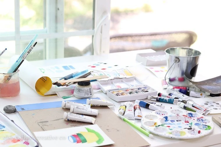 watercolor paints in use