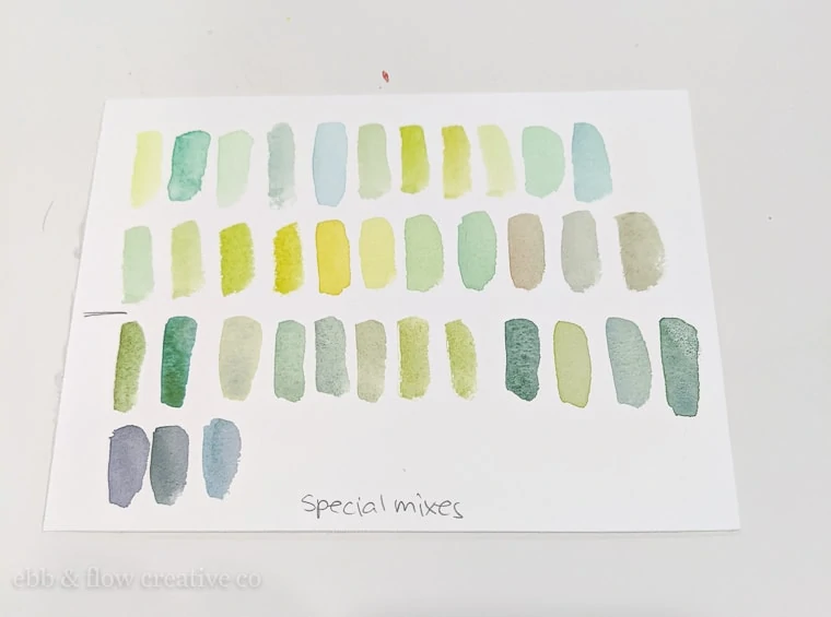 green watercolor swatches