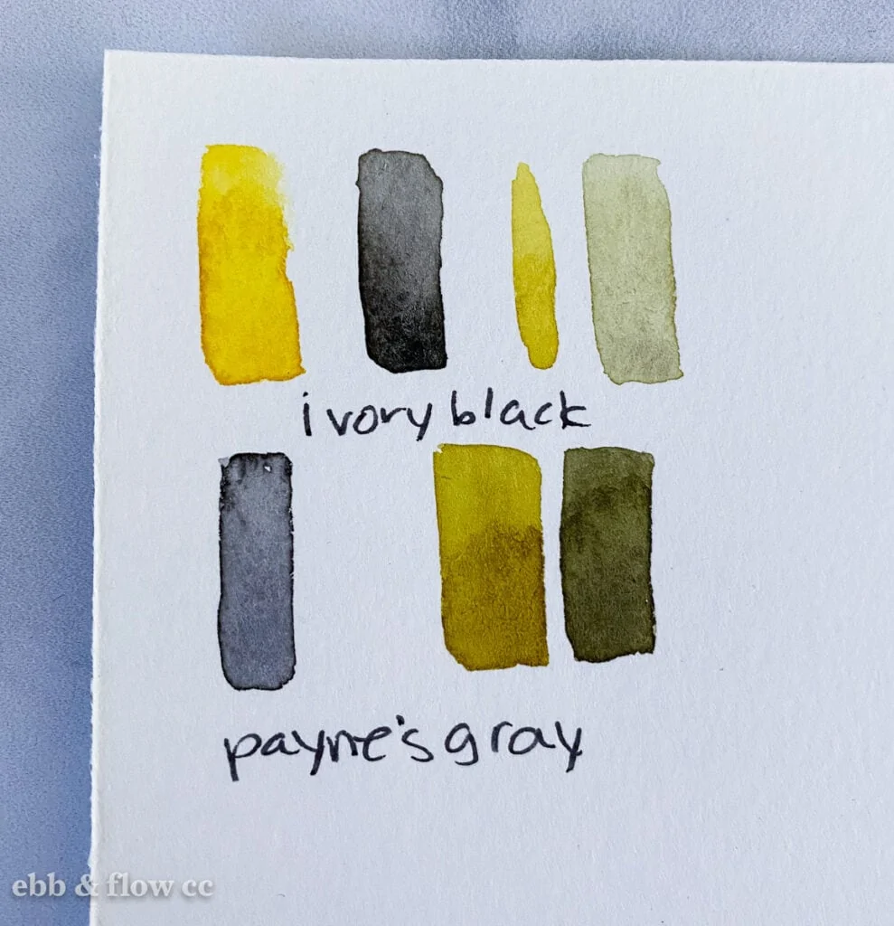 mixing yellow and black to make muted green colors