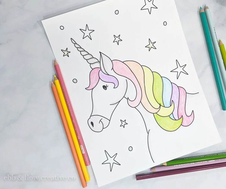 cute unicorn coloring page with rainbow mane