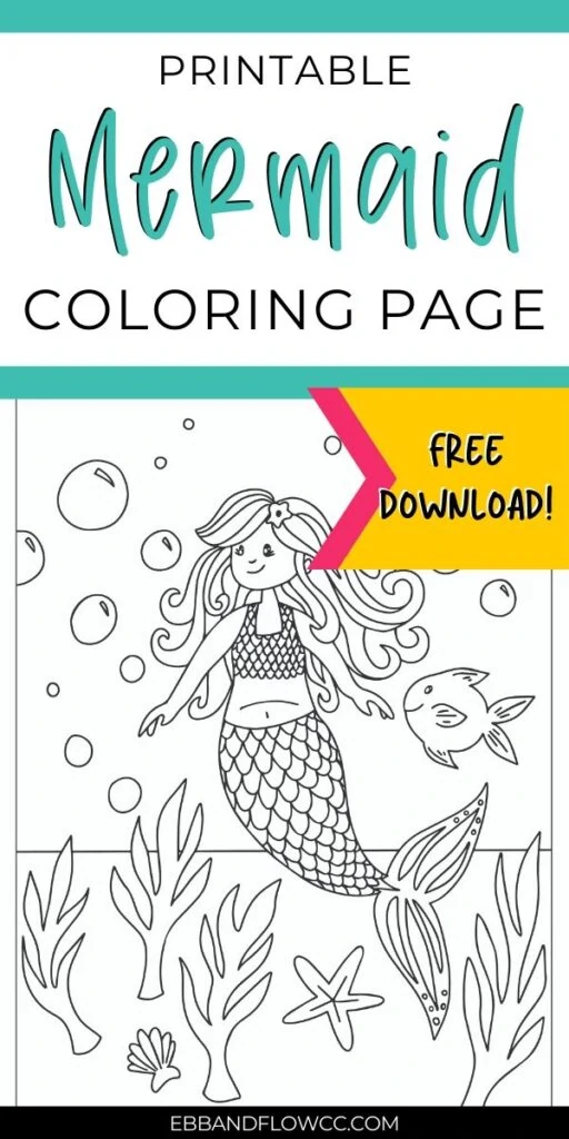 pin image - mermaid coloring page