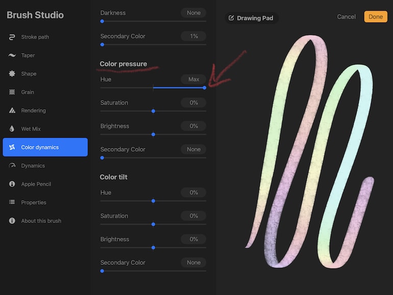 pastel rainbow variation with hue set to max for color pressure