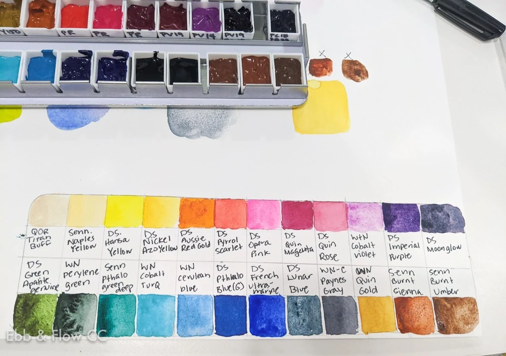 watercolor palette swatch sheet