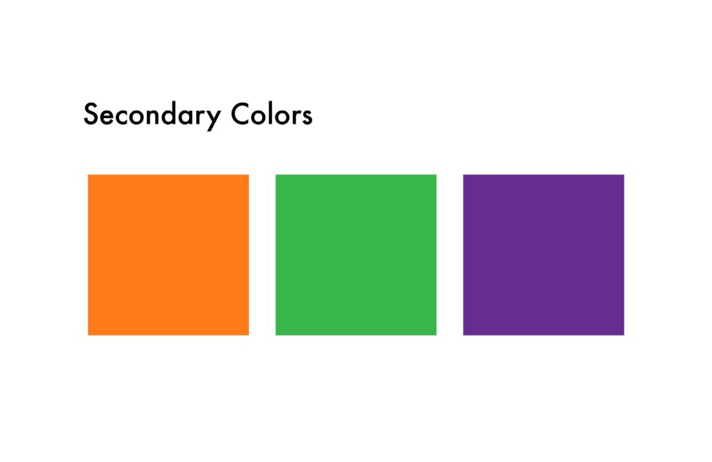 secondary colors: orange, green and purple