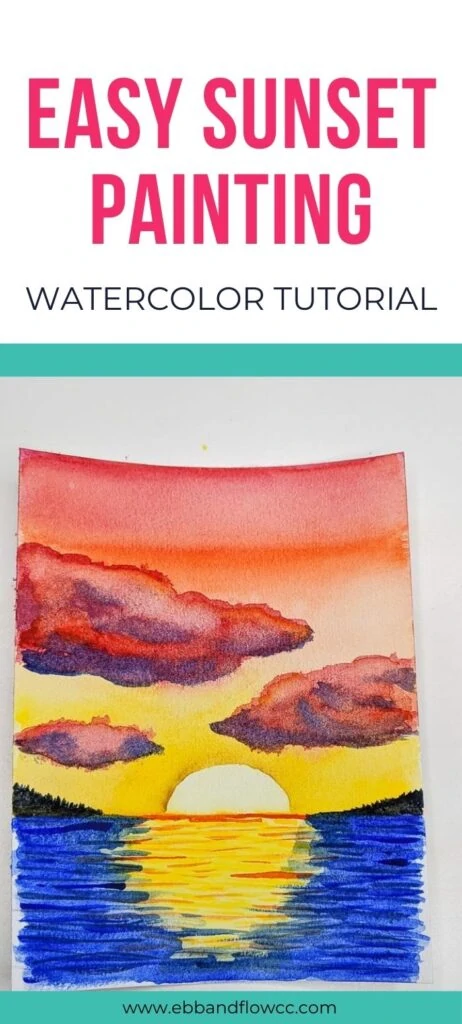 pin image - sunset watercolor painting with red sky