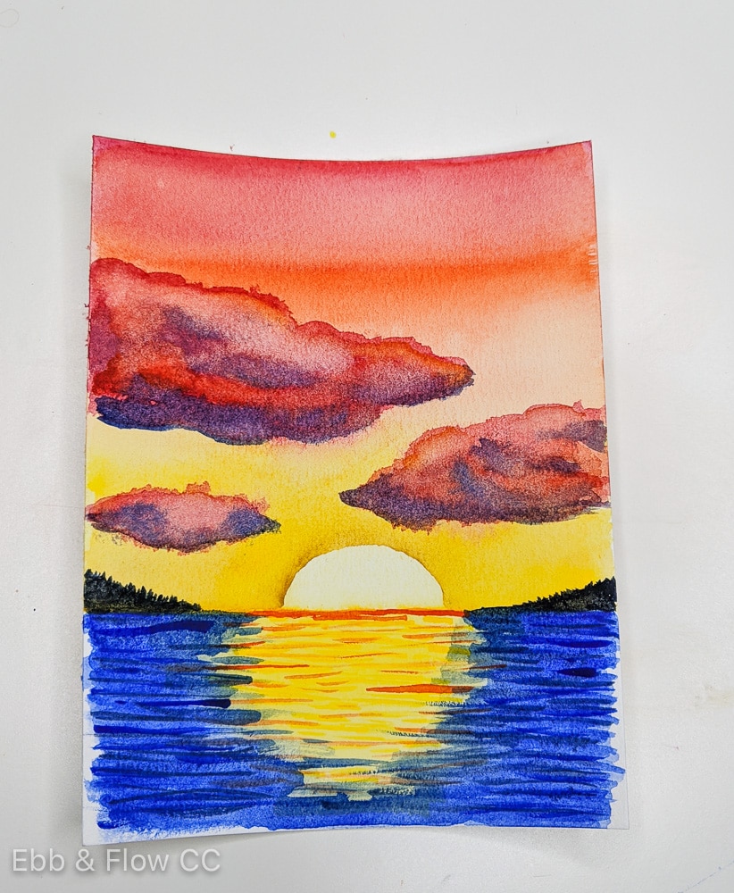 Drawing Beginner Easy Sunset Watercolor Painting / Watercolor Sunset