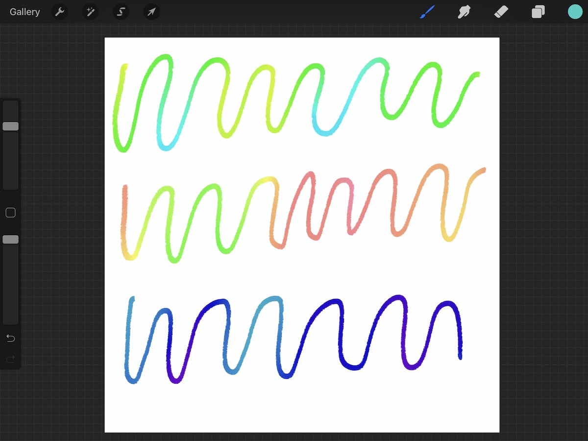 rainbow color changing pencil brush demo on procreate