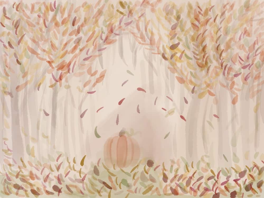 procreate art in fall tones of forest and pumpkin