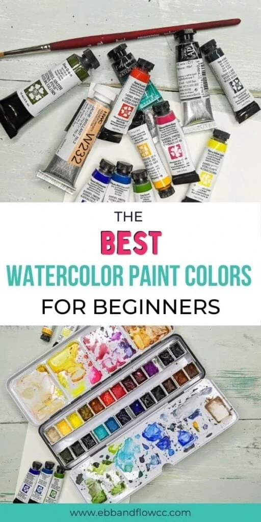 pin image - collage with watercolor tubes and watercolor palette