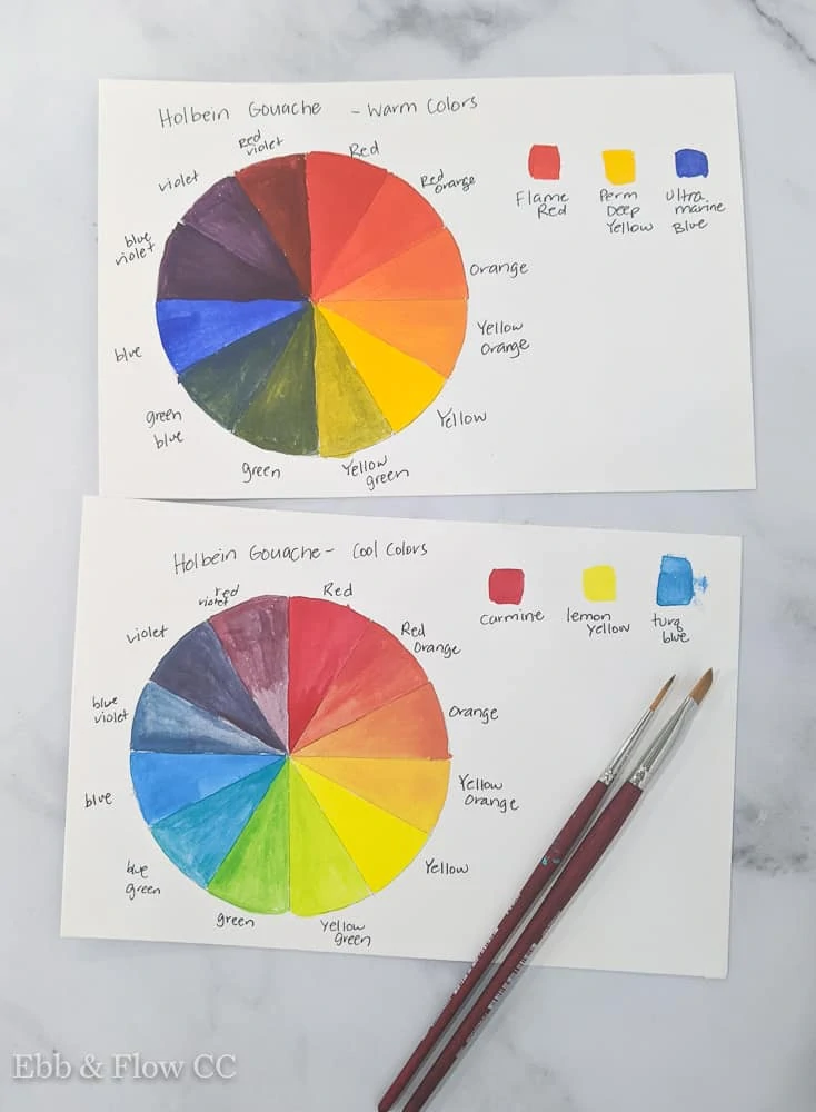 color charts for warm and cool gouache colors