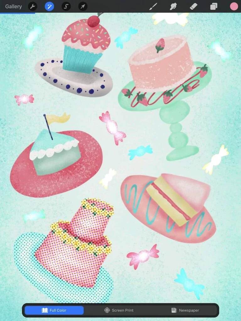 halftone effect on cake illustration