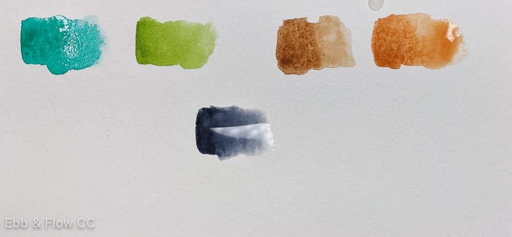 greens, browns and gray watercolor paint
