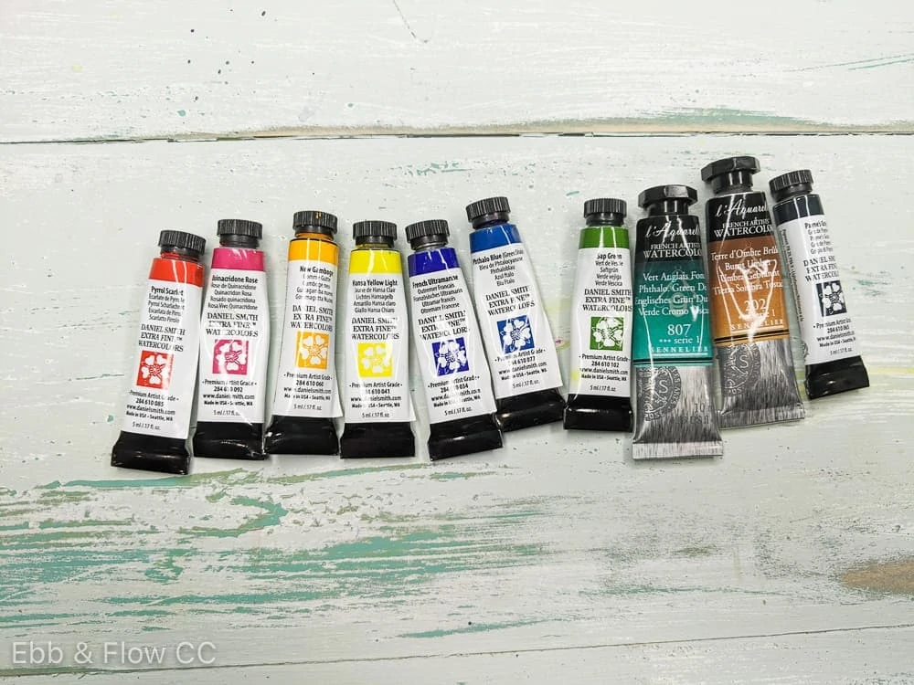 watercolor tubes in basic colors