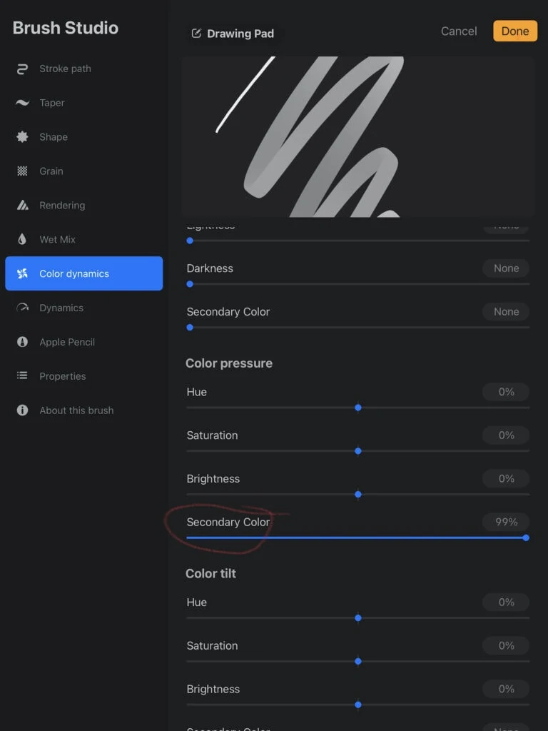 secondary color setting in color pressure