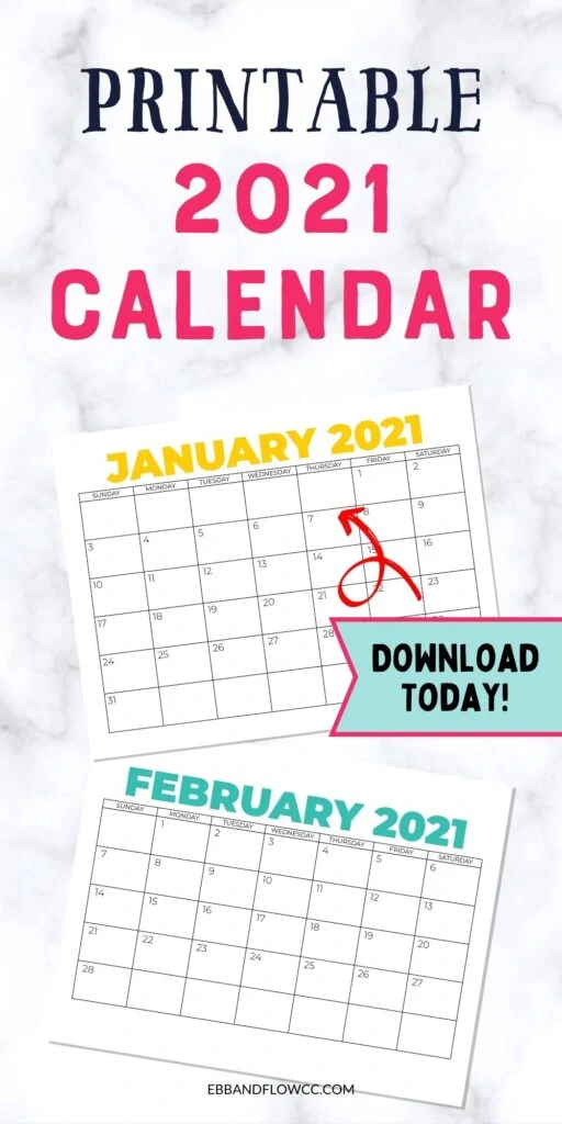 pin image - january and february 2021 calendar pages