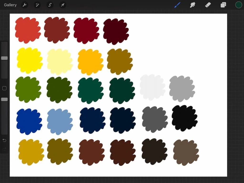 color swatches fro Procreate inspired by Bob Ross