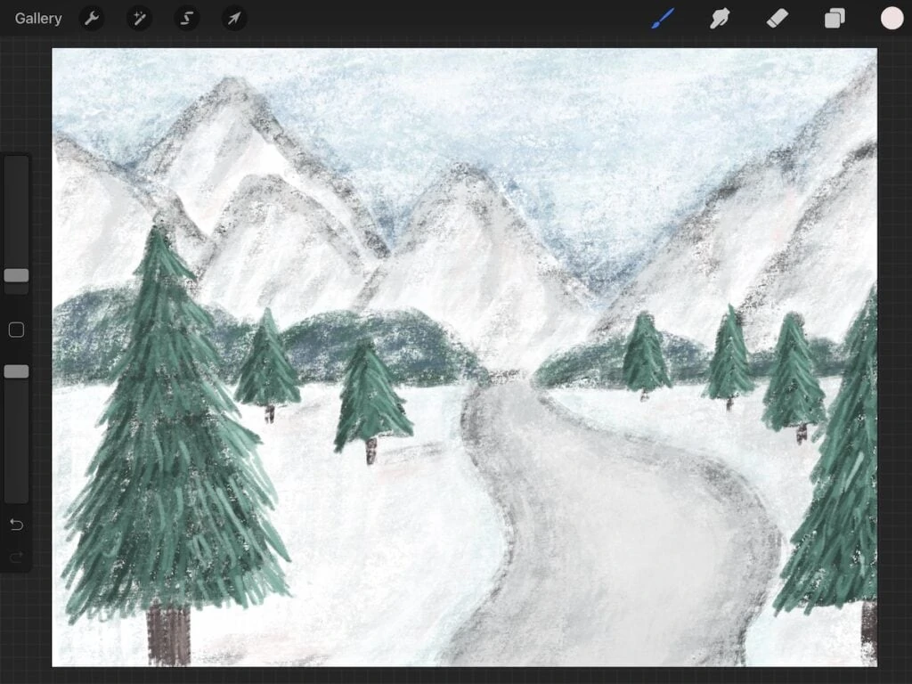 winter landscape illustration created in procreate