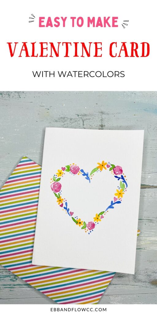 pin image - floral watercolor heart card with striped envelope
