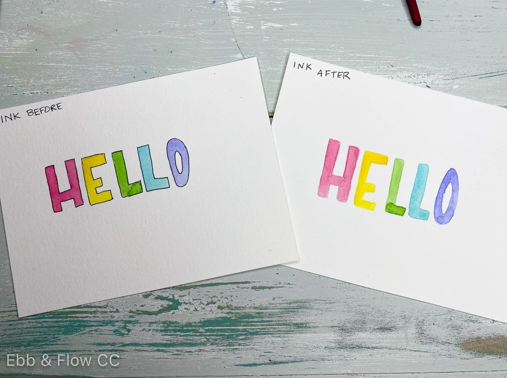 watercolor cards with the word "hello"