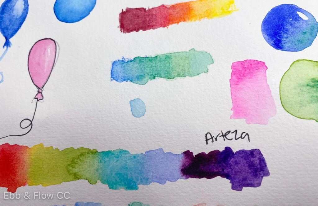 watercolor swatches on paper