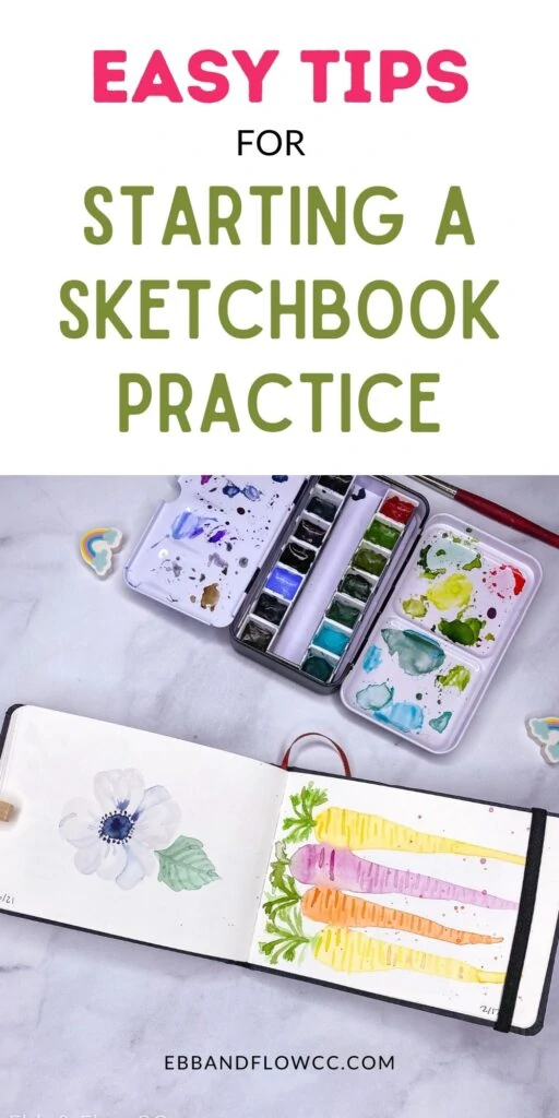 pin image - sketchbook with paintings of flower and carrots