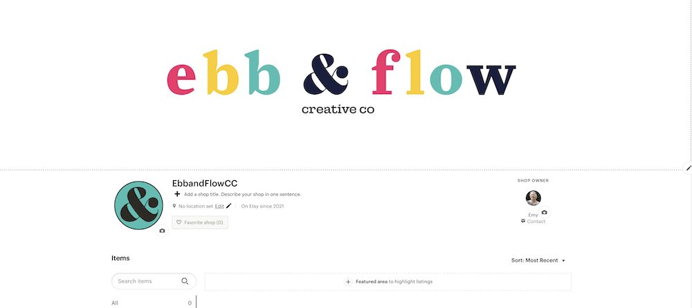 screenshot of my new etsy shop banner and logo