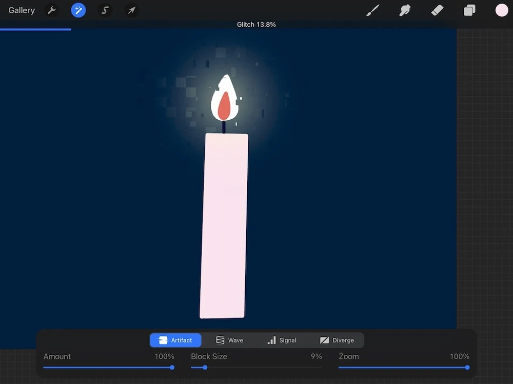 artifact glitch effect on candle illustration
