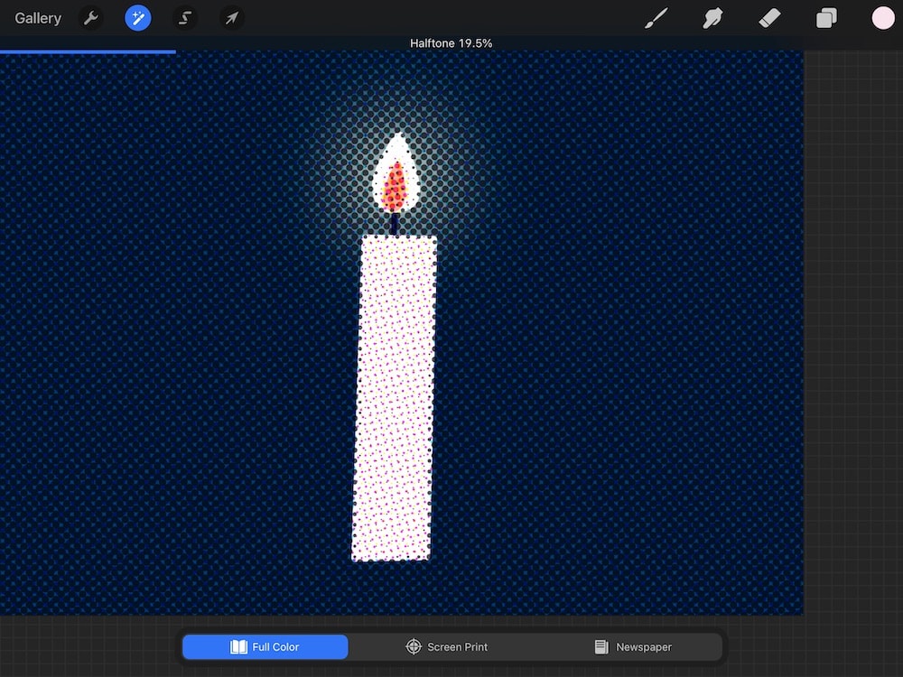 full color half tone on candle illustration