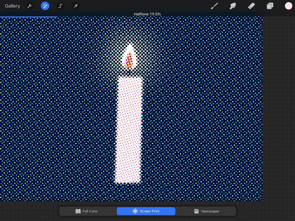 screen print halftone effect on candle illustration