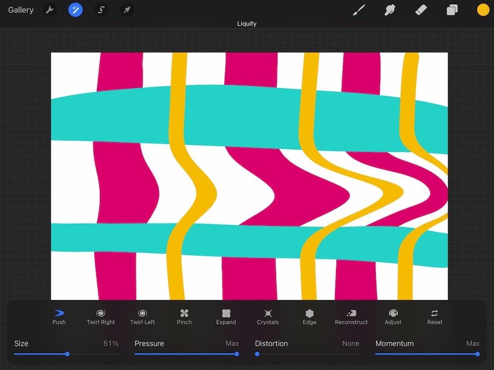 liquify push effect in procreate on plaid drawing
