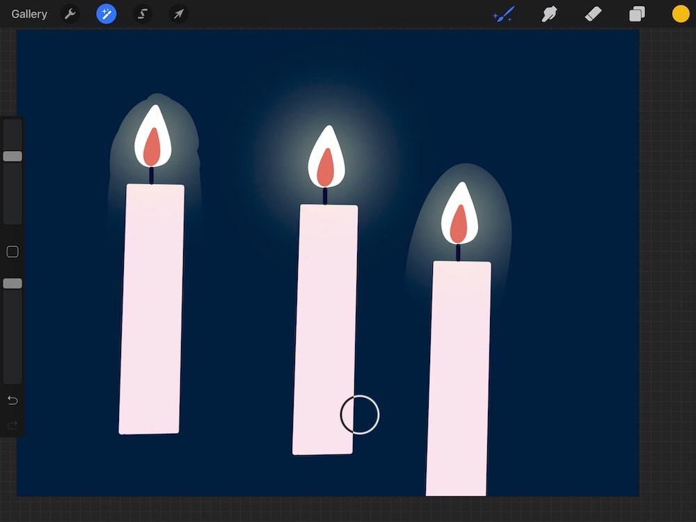 clone effect in procreate on candle illustration