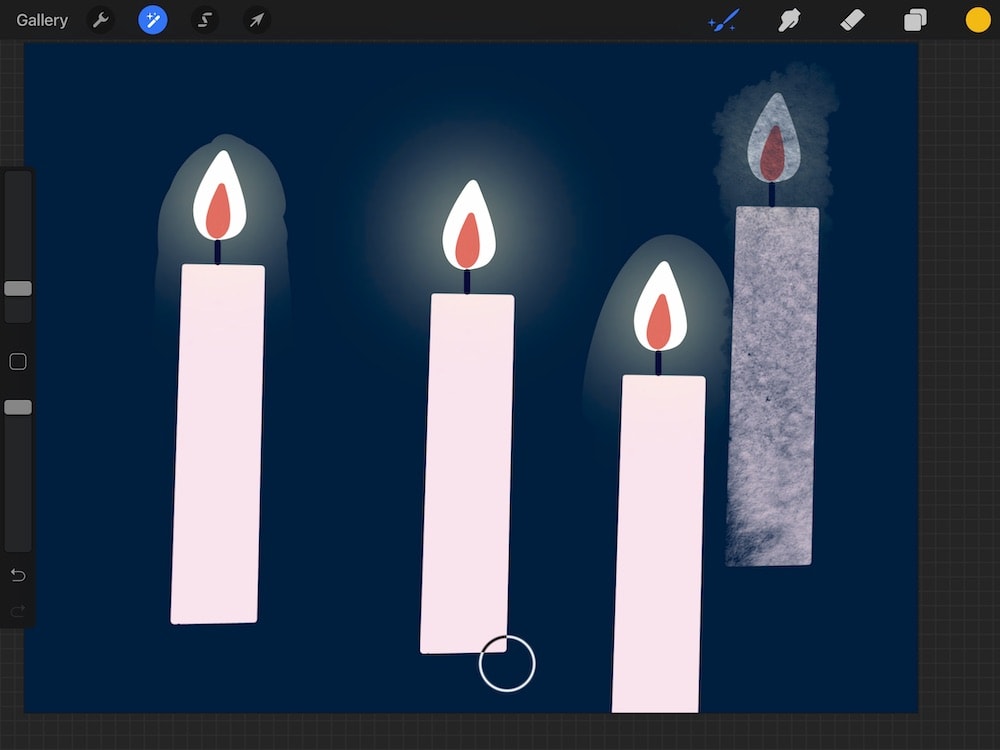 clone effect using textured brush on candle illustration