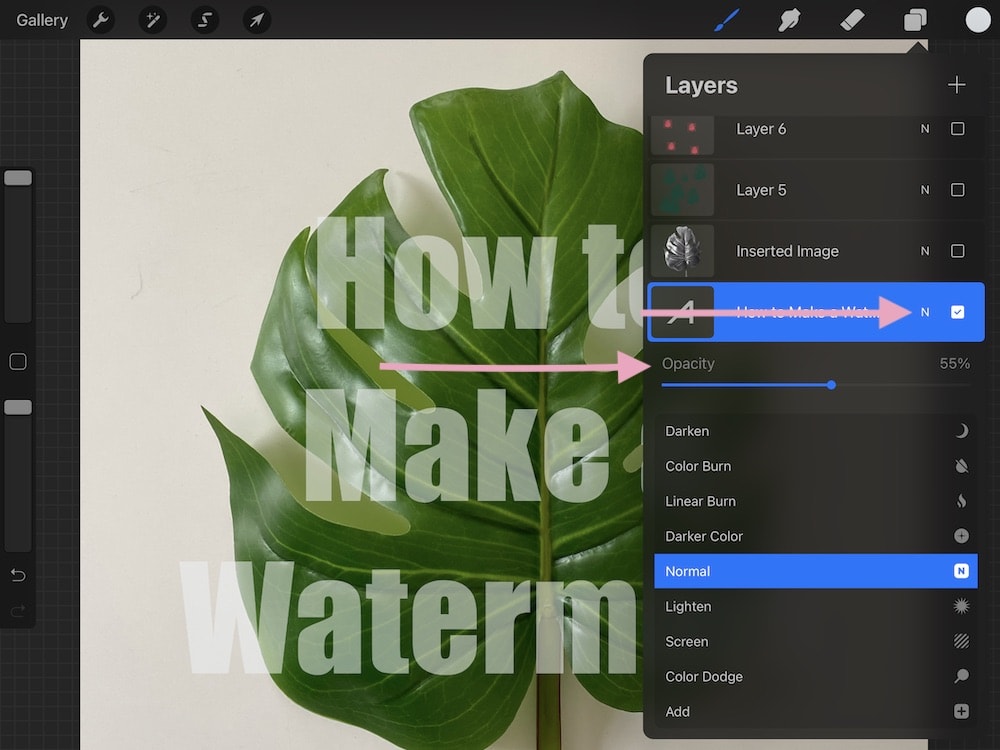 changing opacity in layers panel procreate