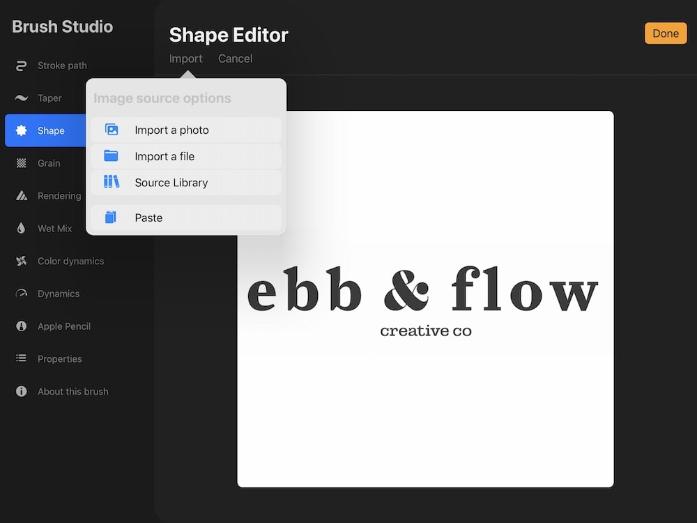 adding logo to procreate brush menu