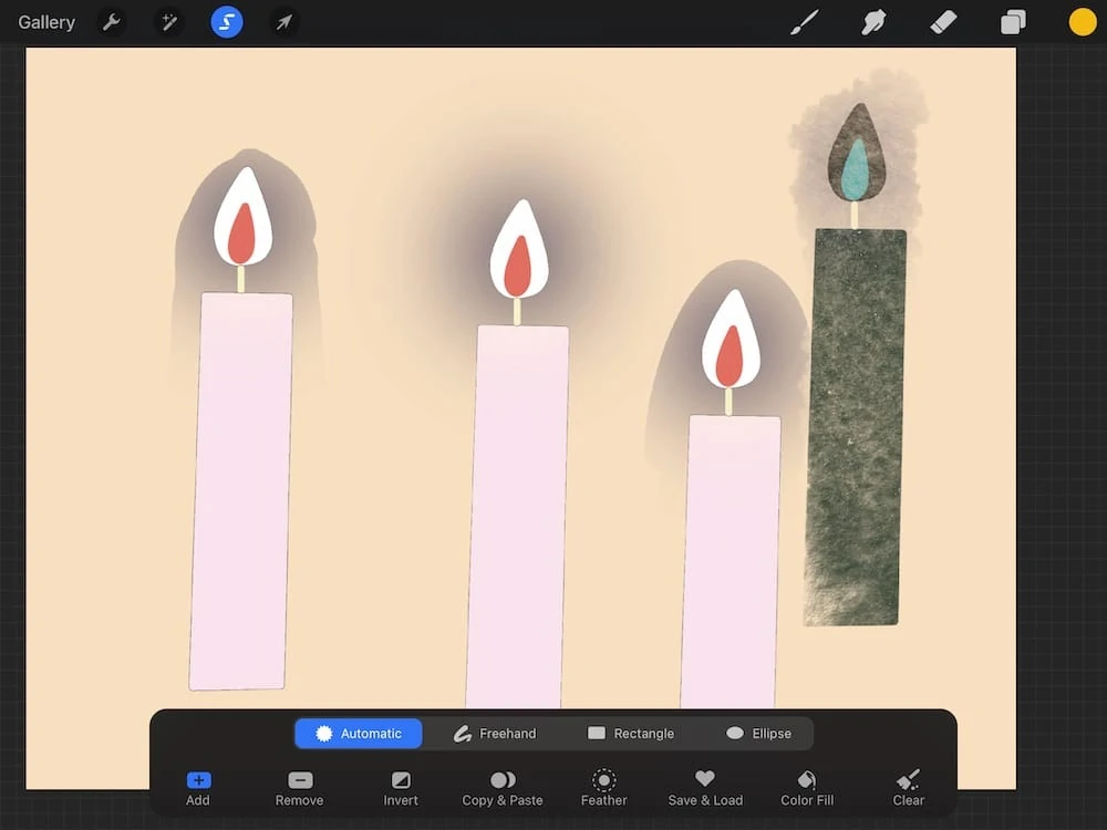 selecting candle images on Procreate