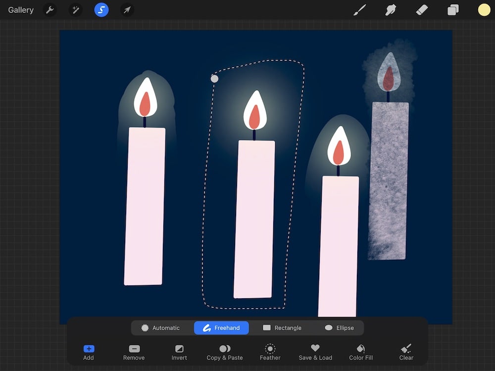 freehand selection of candle illustration