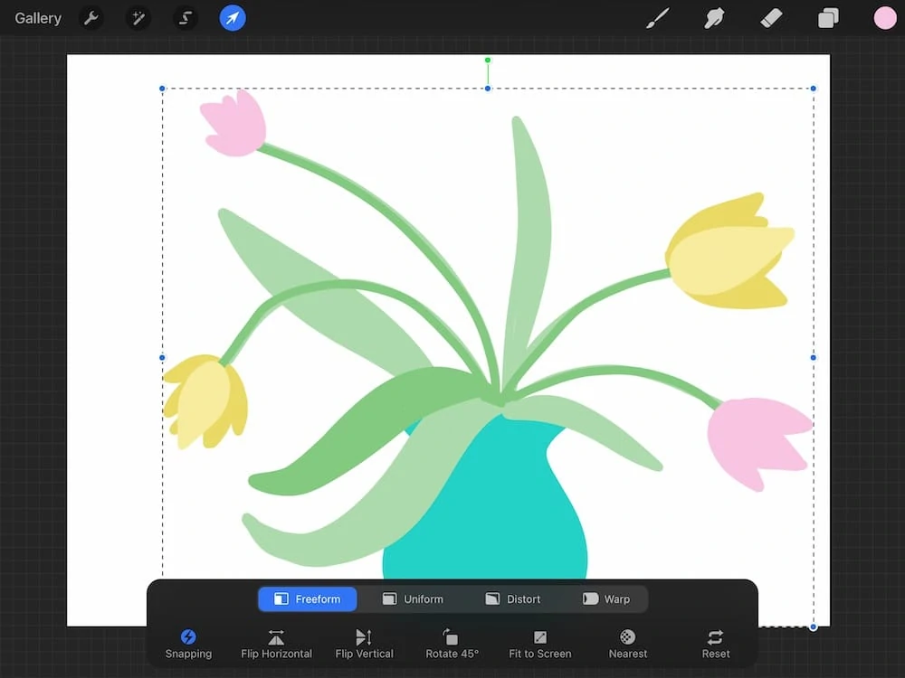 horizontally flipped version of flowers in vase drawing