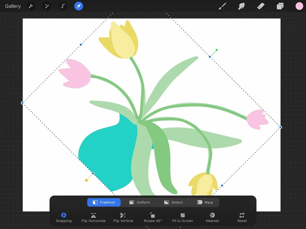 using fit to screen on drawing of flowers in vase