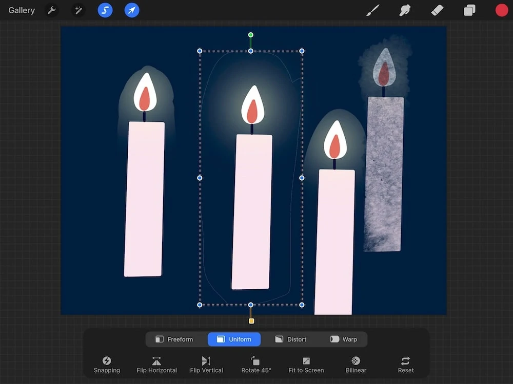 freehand selection in procreate of candle