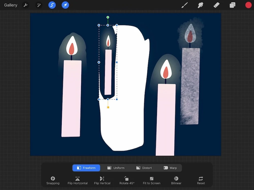 freeform transform option of candle drawing