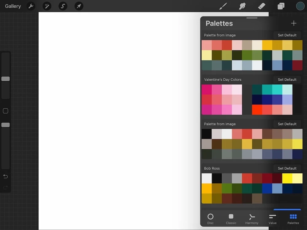 color palettes in Procreate