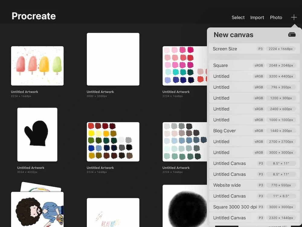 making new canvas sizes in Procreate