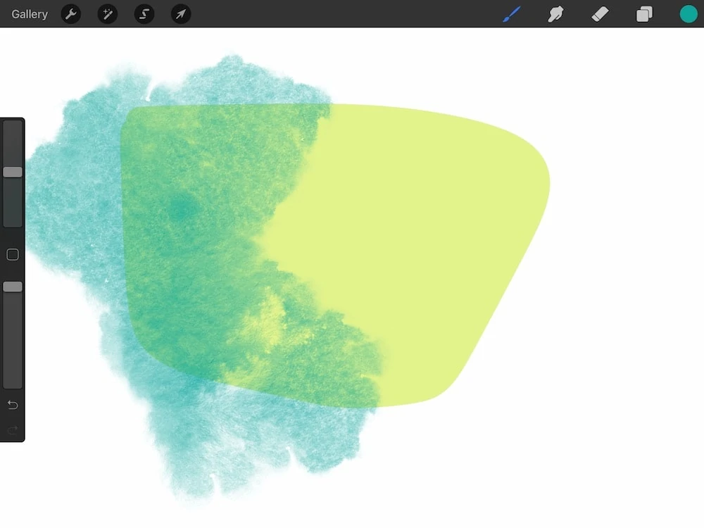 turquoise layer over yellow shape